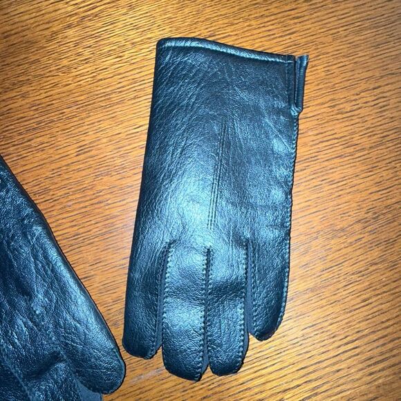 Vintage Men’s Black Vinyl Gloves Medium Made in Japan 60s 70s Mod Style Lined Wi - Picture 3 of 10